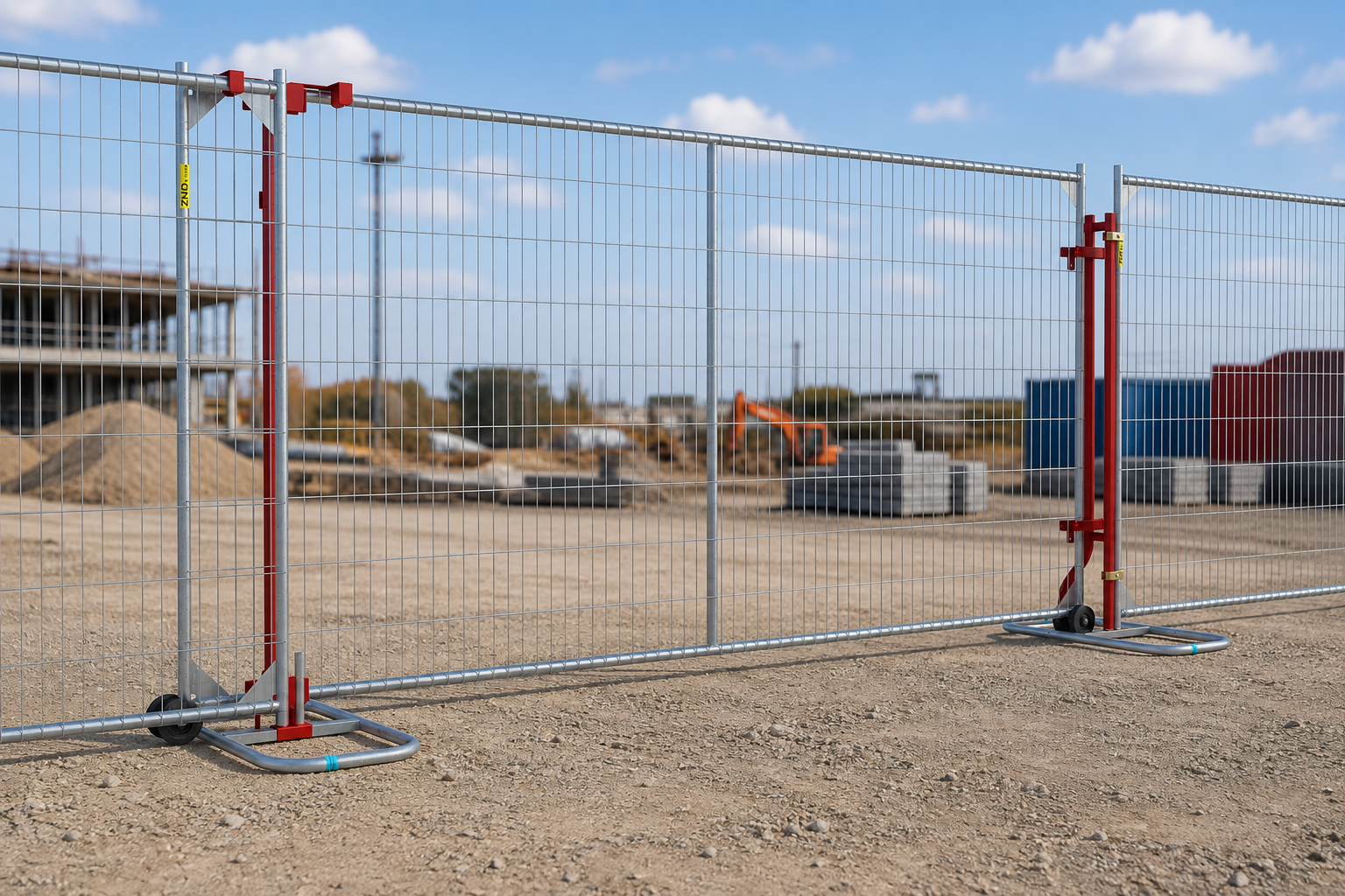 A pedestrian and vehicle gate built into a temporary fence line